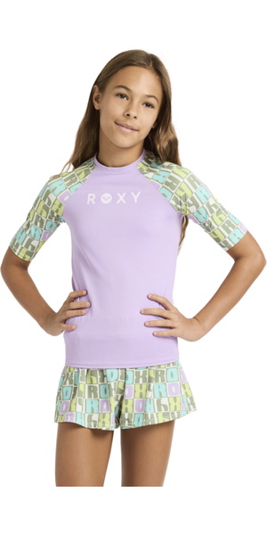 2026 Roxy Junior Roxy Active Short Sleeve Lycra Rash Vest ERGWR03486 - Oil Green Letter Up